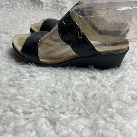 Mephisto Air Relax leather black straps wedge sandals silver tone buckle EURSZ39 - Picture 3 of 13